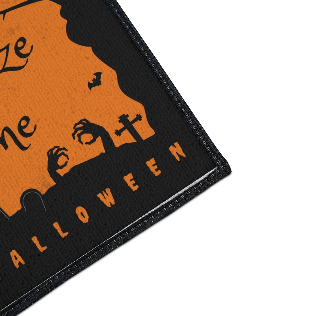 Boos/Booze Welcome Happy Halloween Door Mat - Orange Black Graveyard Scene Floor Mat