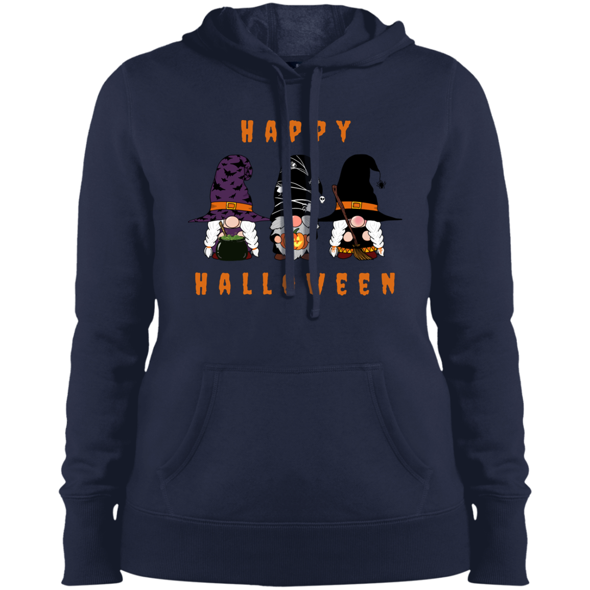 Happy Halloween Three Gnomes - Ladies Pullover Hooded Sweatshirt