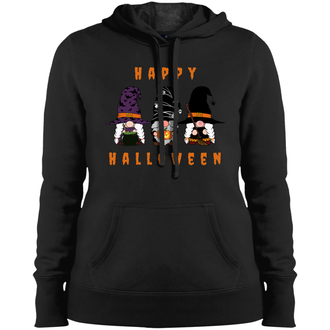 Happy Halloween Three Gnomes - Ladies Pullover Hooded Sweatshirt