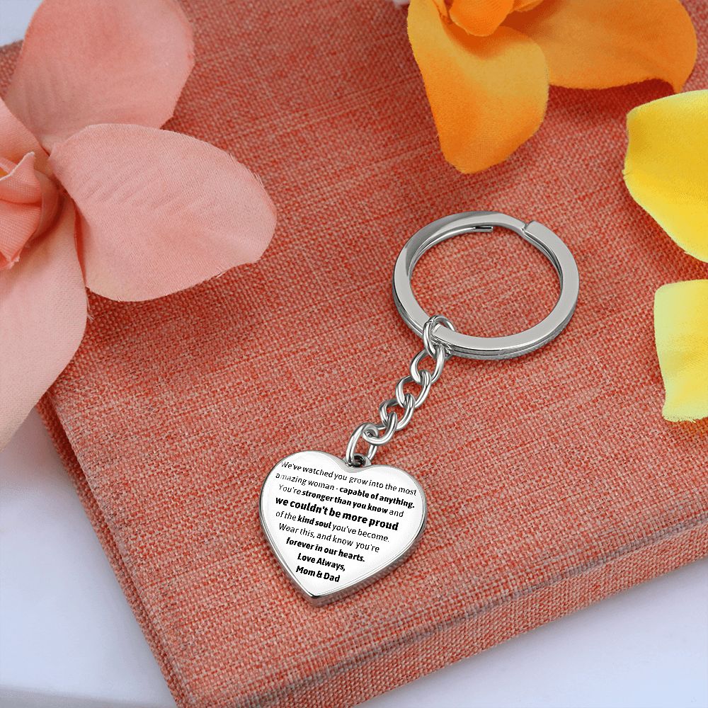 Forever in our hearts - Love Always - Mom & Dad Heart Keychain