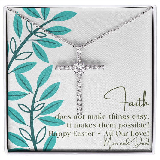 Faith - CZ Cross Necklace - All Our Love Mom and Dad