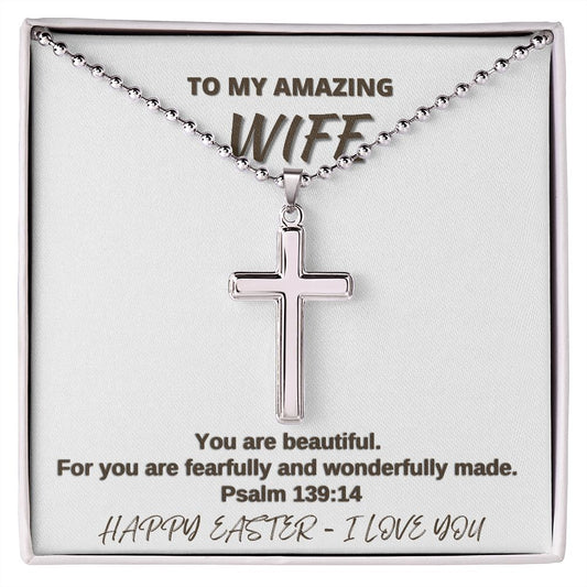 To My Amazing Wife - Stainless Cross Necklace Ball Chain - Happy Easter I love You