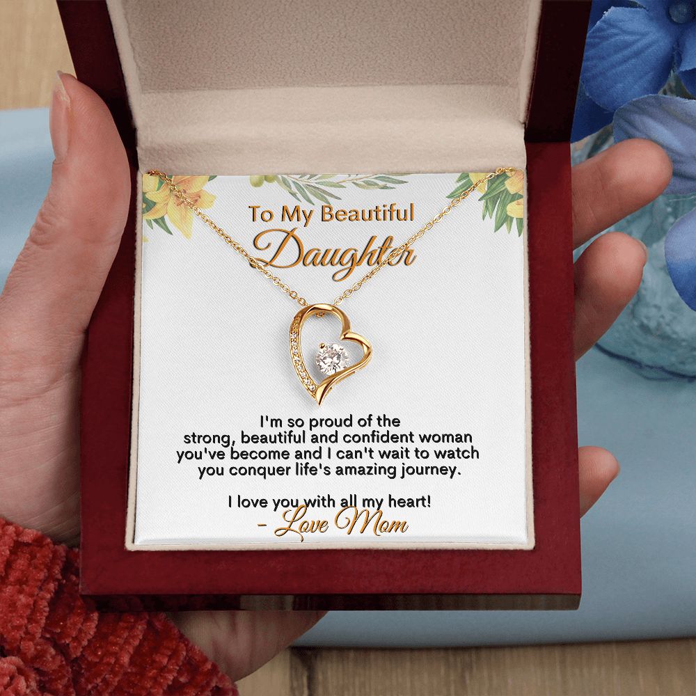 To My Beautiful Daughter - I love you with all my heart - Love Mom - Forever Love Necklace