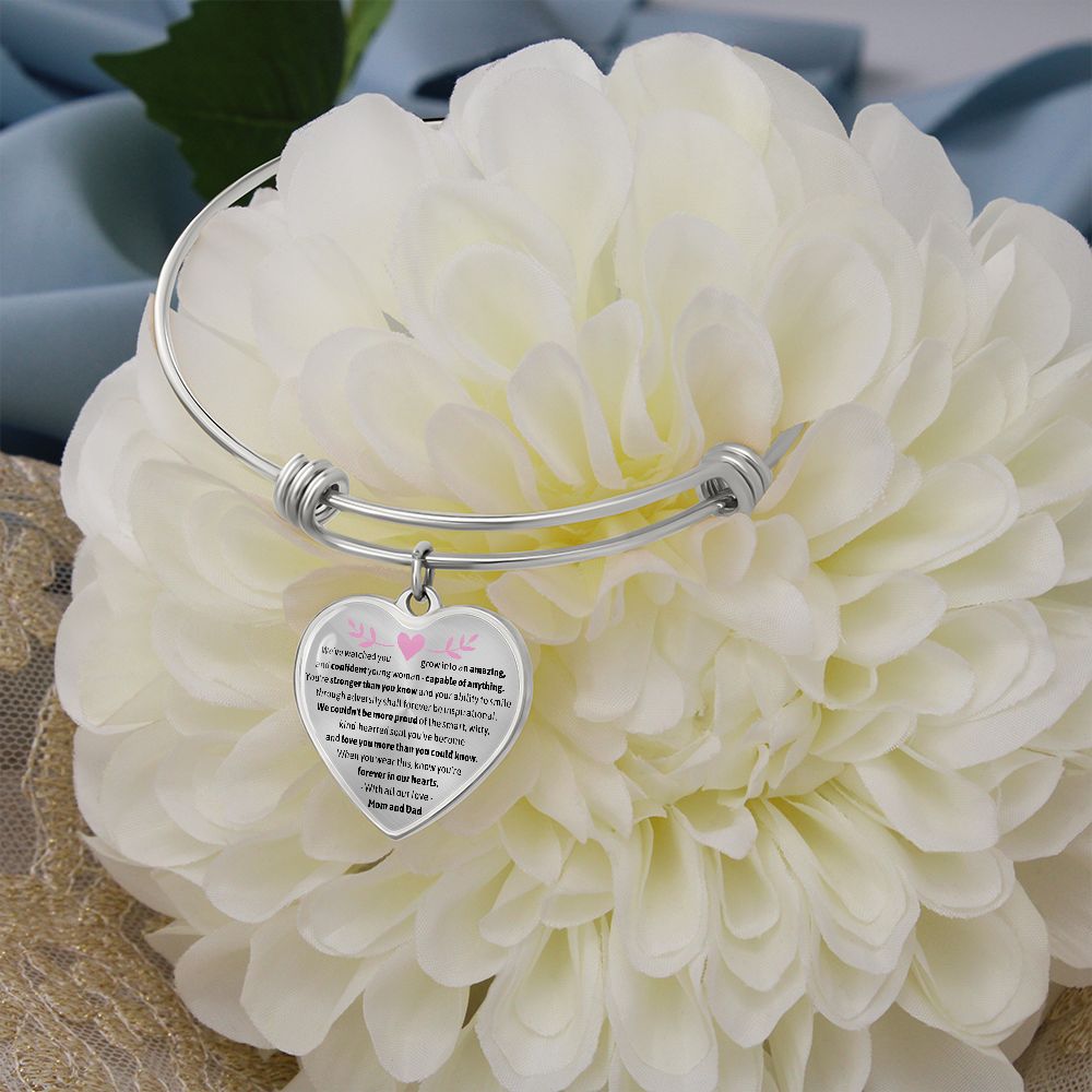 To Our Amazing, Confident Young Woman - Heart Pendant Bangle Bracelet