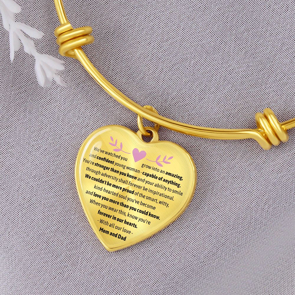 To Our Amazing, Confident Young Woman - Heart Pendant Bangle Bracelet