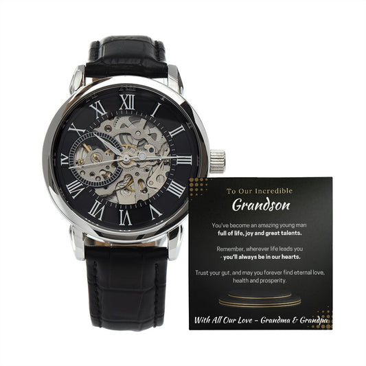 To Our Incredible Grandson - With All Our Love - Grandma & Grandpa - Men's Openwork Watch