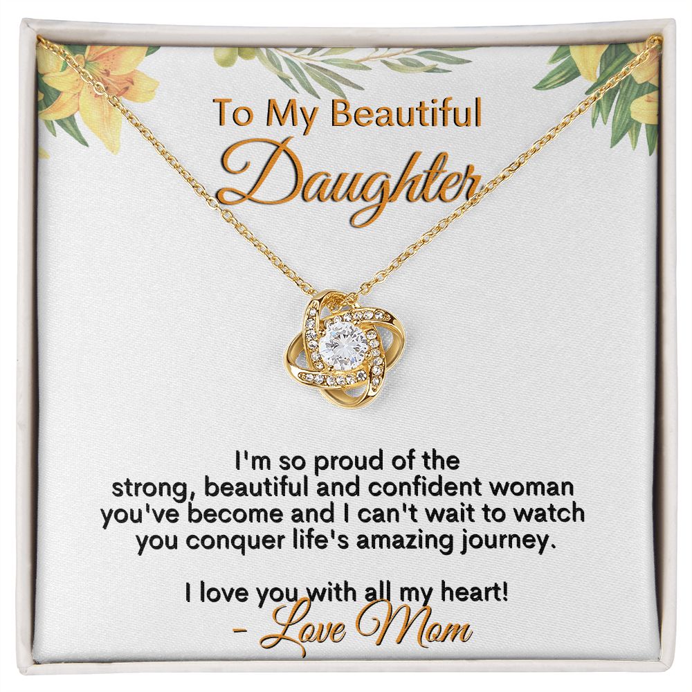 To My Beautiful Daughter - I Love You With All My Heart - Love Mom - Love Knot Necklace