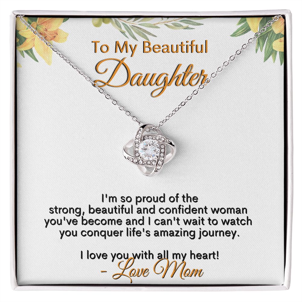 To My Beautiful Daughter - I Love You With All My Heart - Love Mom - Love Knot Necklace