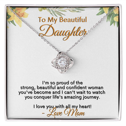 To My Beautiful Daughter - I Love You With All My Heart - Love Mom - Love Knot Necklace