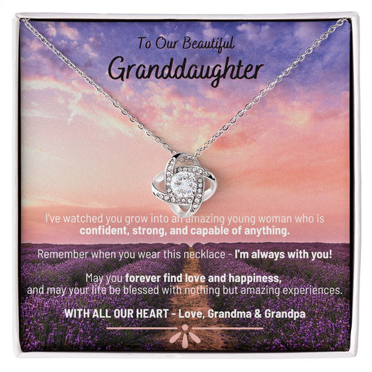Lavendar Sunset - To Our Beautiful Granddaughter - Love Grandma & Grandpa - Love Knot Necklace