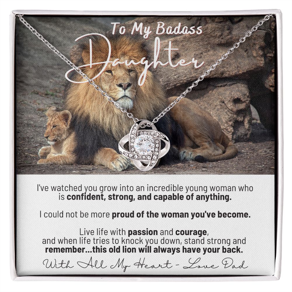 To My Badass Daughter - Remember This Old Lion Will Always Have Your Back - Love Knot Necklace from Dad