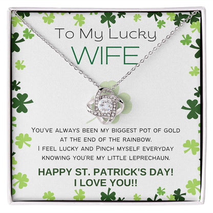 To My Lucky Wife - Shamrock Love Knot Necklace - Happy St. Patrick's Day