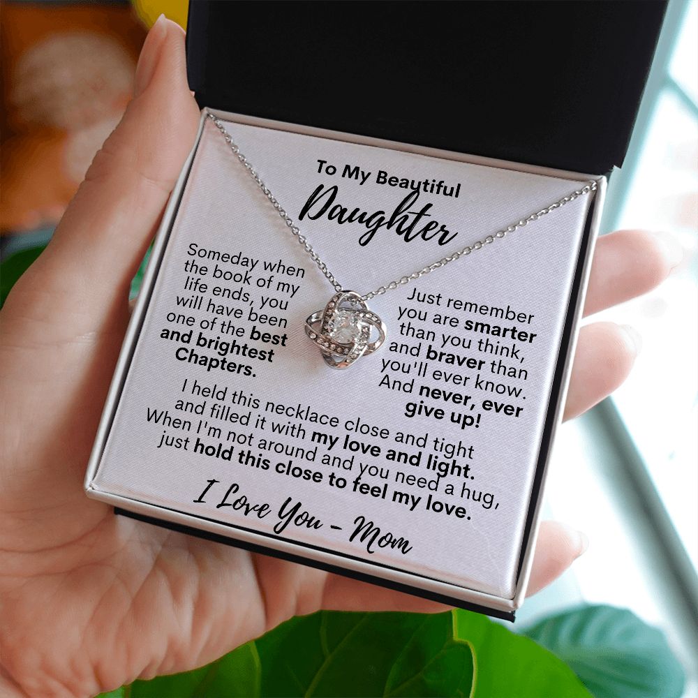 To My Beautiful Daughter - I Love You - Love Mom - Love Knot Necklace