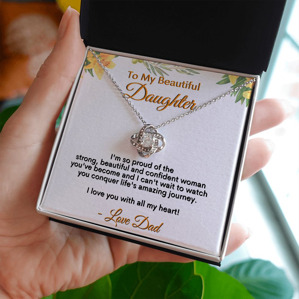 To My Beautiful Daughter - I Love You With All My Heart - Love Dad - Love Knot Necklace