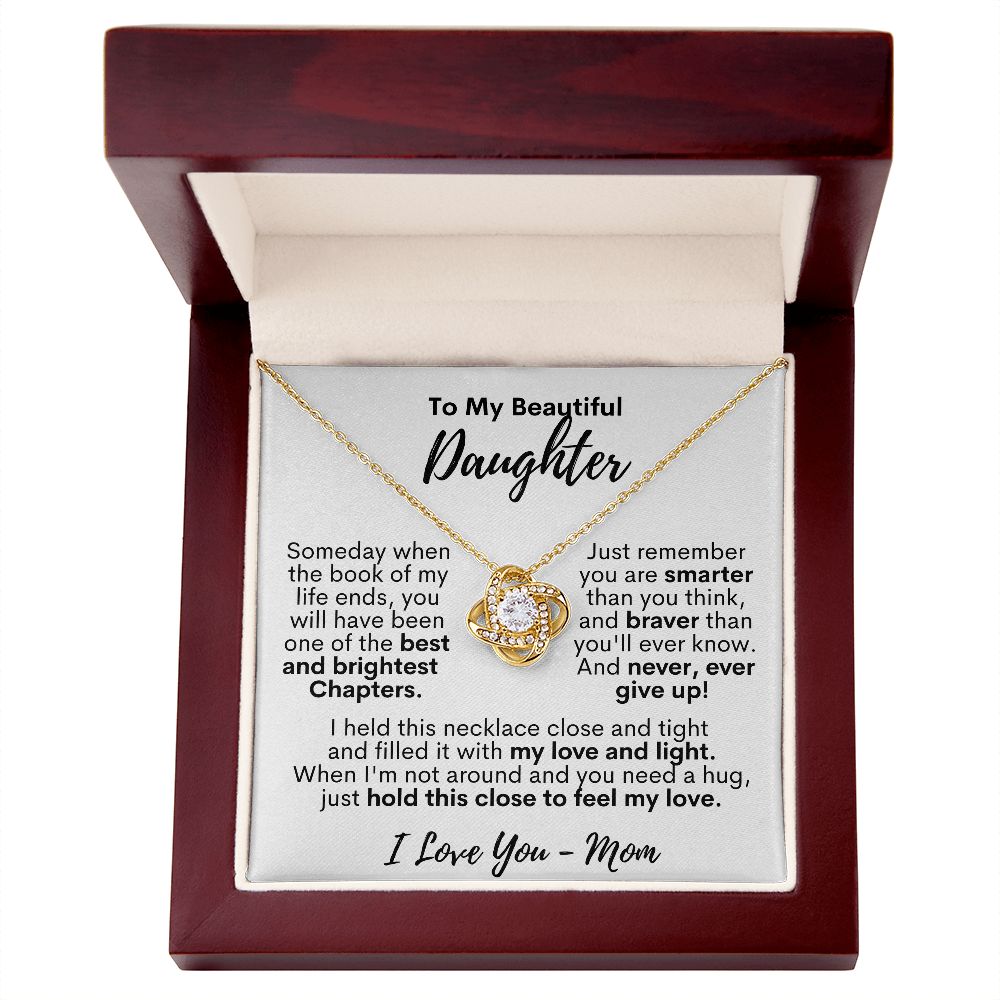 To My Beautiful Daughter - I Love You - Love Mom - Love Knot Necklace