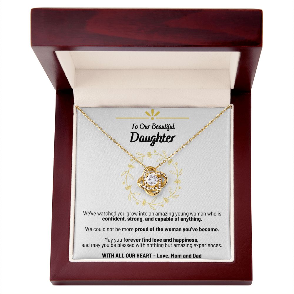 To Our Beautiful Daughter - With All Our Heart - Mom and Dad - The Love Knot Necklace
