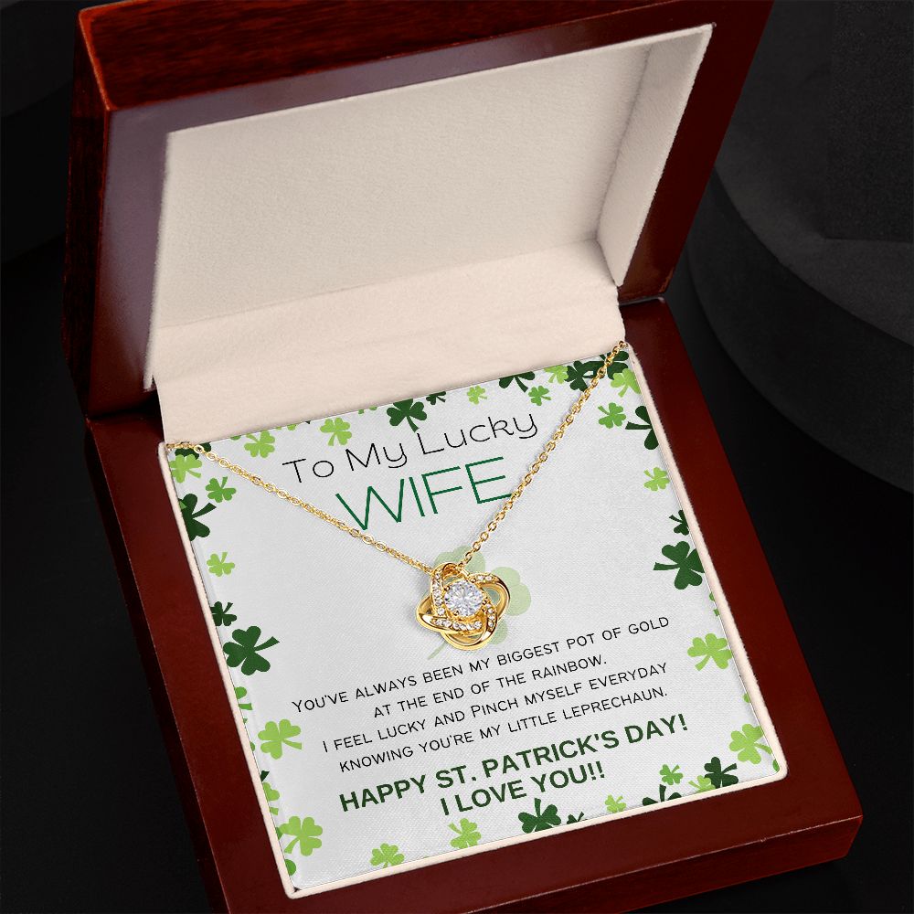 To My Lucky Wife - Shamrock Love Knot Necklace - Happy St. Patrick's Day