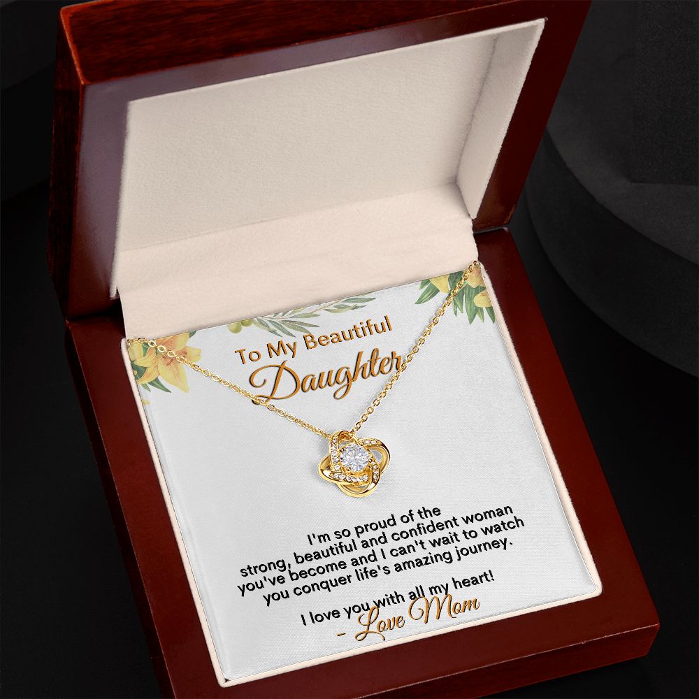 To My Beautiful Daughter - I Love You With All My Heart - Love Mom - Love Knot Necklace