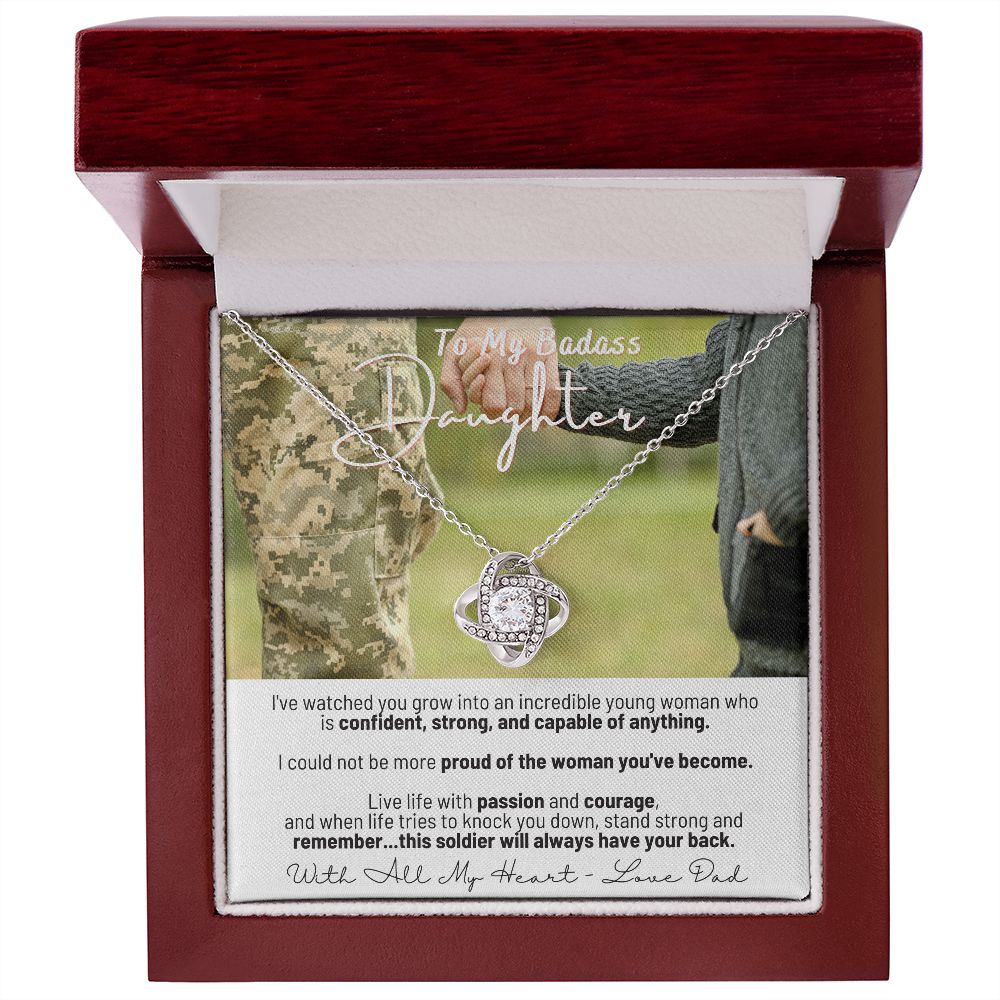 To My Badass Daughter - Remember...This Soldier Will Always Have Your Back - Love Knot Necklace - Love Dad