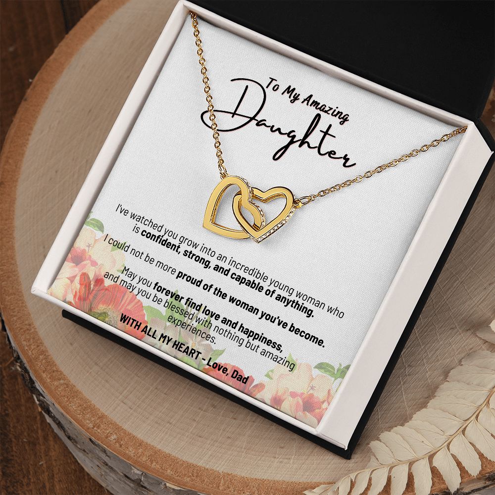 To My Amazing Daughter - With All My Heart - Love Dad - Interlocking Hearts Necklace