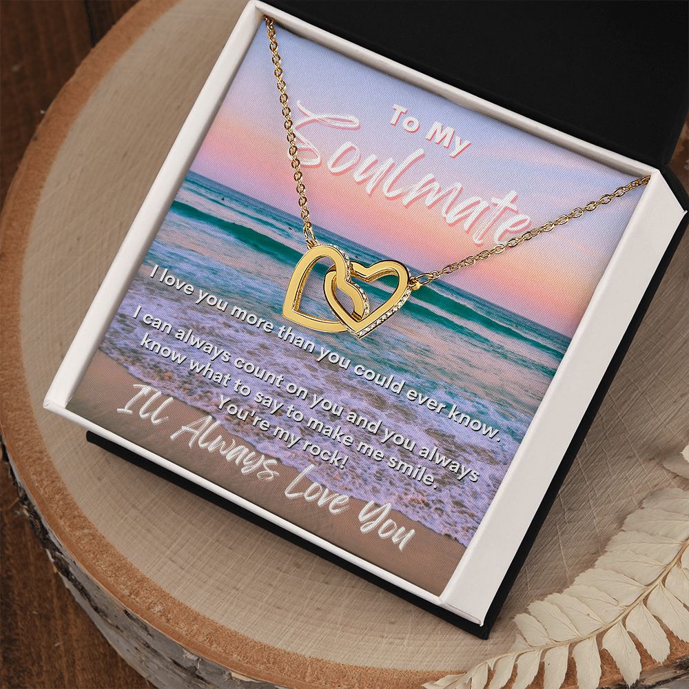 To My Soulmate - I'll Always Love You - Interlocking Hearts Necklace - Sunset Beach Waves