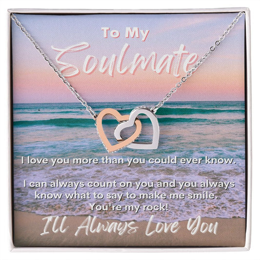 To My Soulmate - I'll Always Love You - Interlocking Hearts Necklace - Sunset Beach Waves