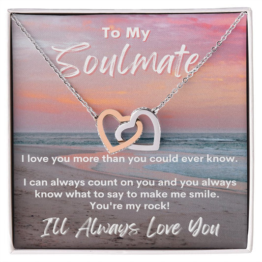 To My Soulmate - Sunset Beach Walk - Interlocking Hearts Necklace