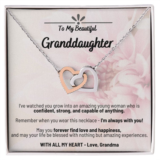 Pink Petals - To My Beautiful Granddaughter - Love Grandma - Interlocking Hearts Necklace