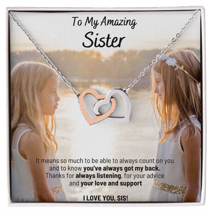 To My Amazing Sister - Interlocking Heart Necklace