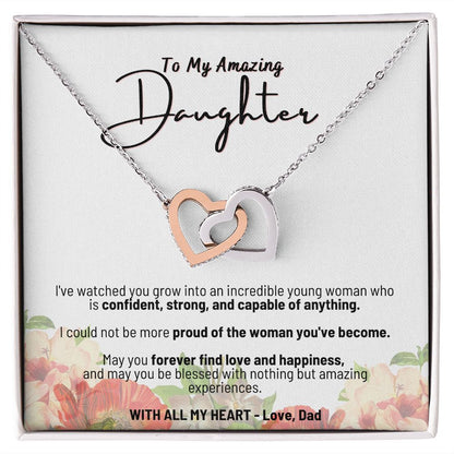 To My Amazing Daughter - With All My Heart - Love Dad - Interlocking Hearts Necklace