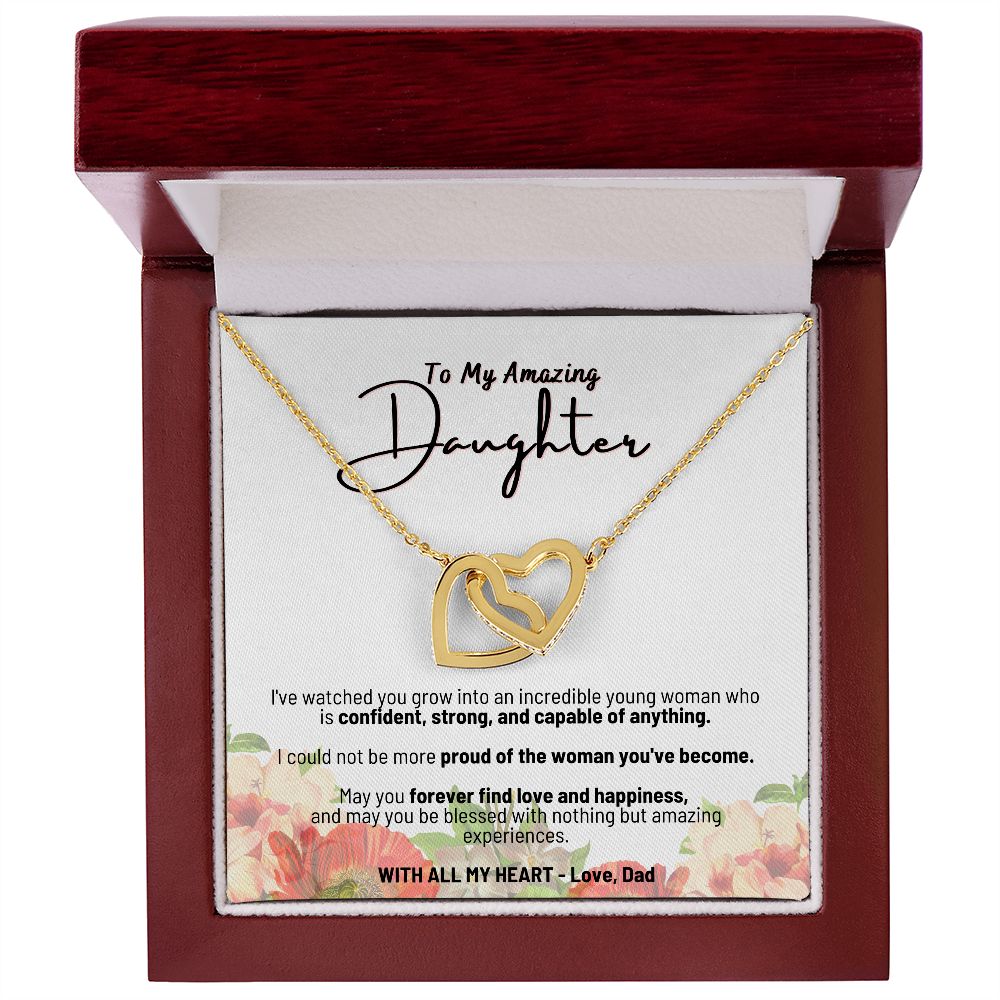 To My Amazing Daughter - With All My Heart - Love Dad - Interlocking Hearts Necklace