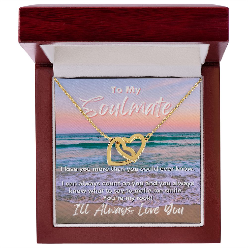 To My Soulmate - I'll Always Love You - Interlocking Hearts Necklace - Sunset Beach Waves