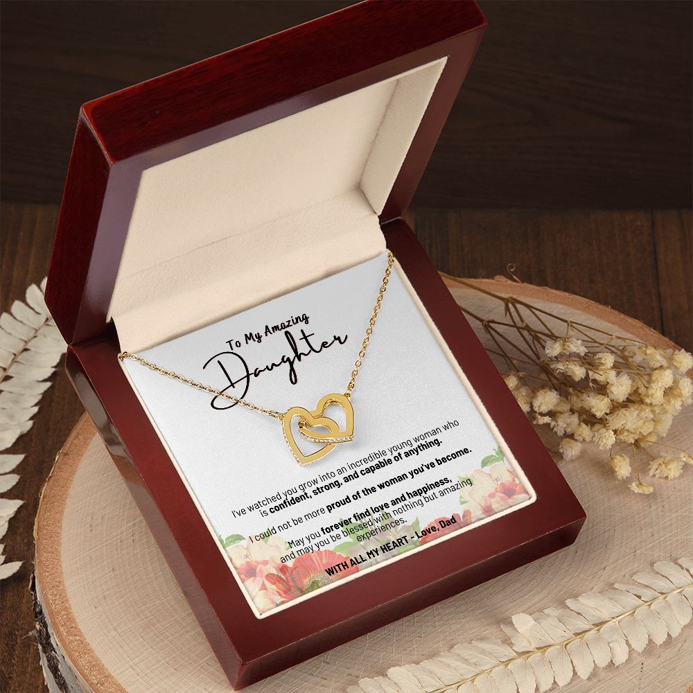 To My Amazing Daughter - With All My Heart - Love Dad - Interlocking Hearts Necklace