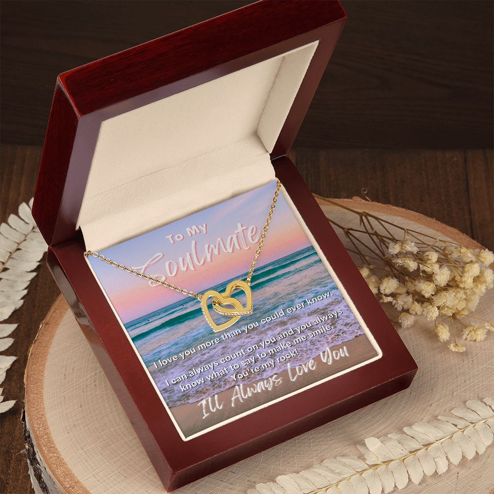 To My Soulmate - I'll Always Love You - Interlocking Hearts Necklace - Sunset Beach Waves