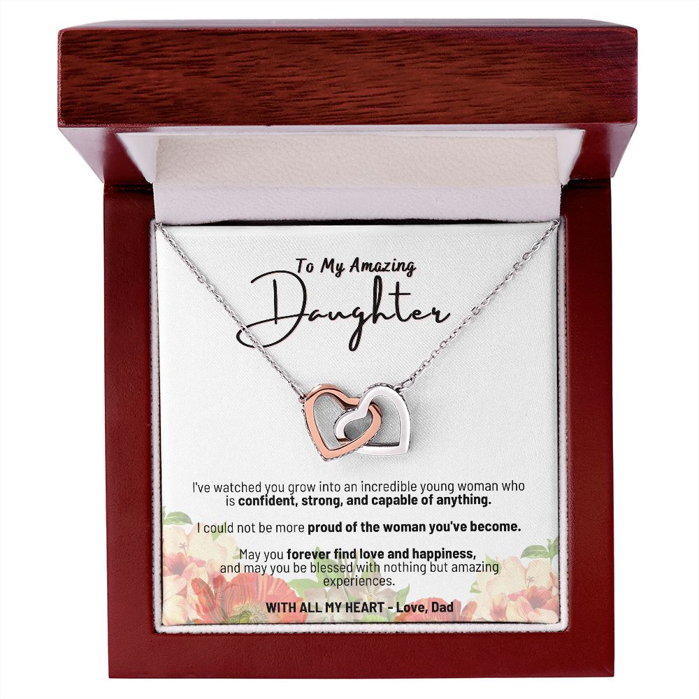 To My Amazing Daughter - With All My Heart - Love Dad - Interlocking Hearts Necklace