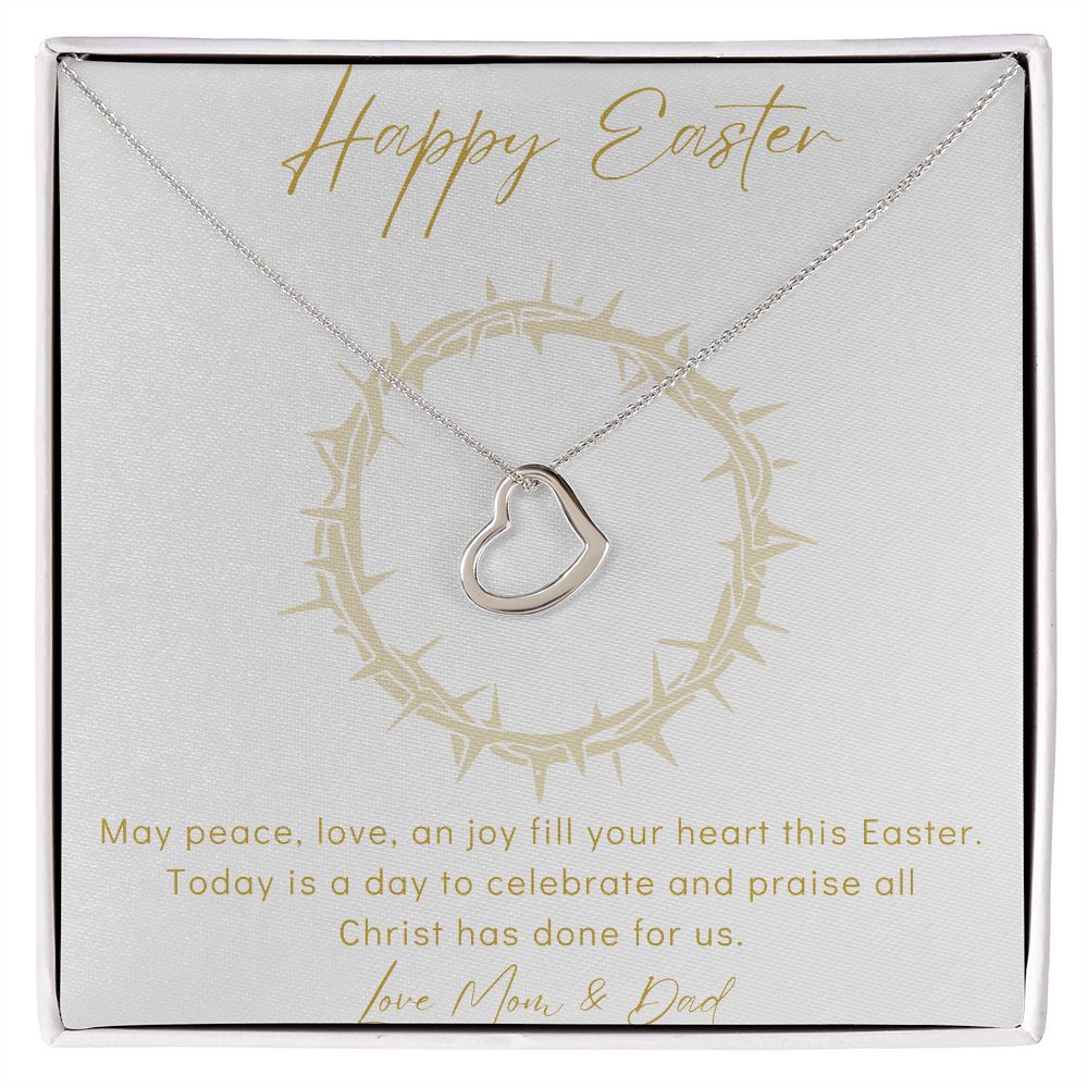 Delicate Heart Necklace - Happy Easter - Love Mom & Dad