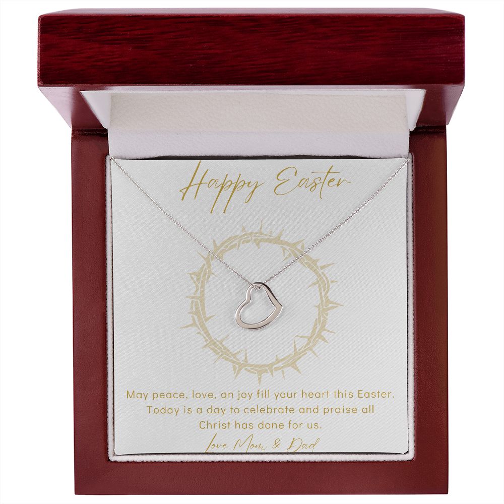 Delicate Heart Necklace - Happy Easter - Love Mom & Dad