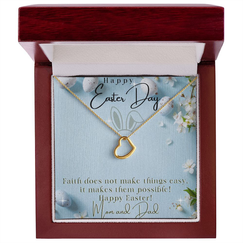 Delicate Heart Necklace - Happy Easter Day - Love Mom & Dad