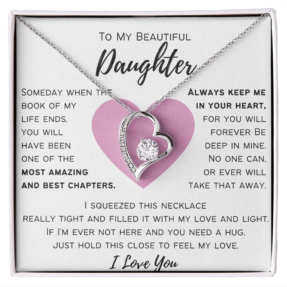 To My Beautiful Daughter - Always Keep Me In Your Heart - Pink Heart - Love Knot Necklace