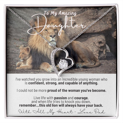 To My Amazing Daughter - Remember...This Old Lion Will Always Have Your Back - Forever Love Necklace