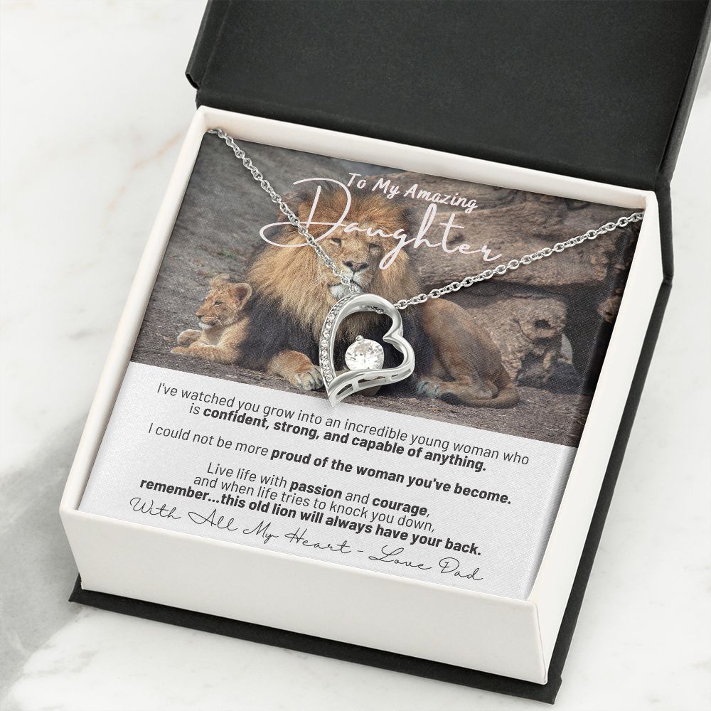 To My Amazing Daughter - Remember...This Old Lion Will Always Have Your Back - Forever Love Necklace