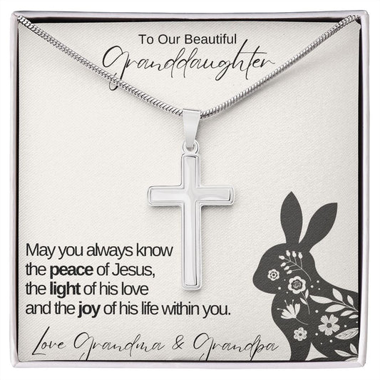 To Our Beautiful Granddaughter - Stainless Steel Cross - Love Grandma & Grandpa