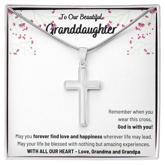 To Our Beautiful Granddaughter - Remember when you wear this cross, God is with you - Stainless Steel Cross and Necklace