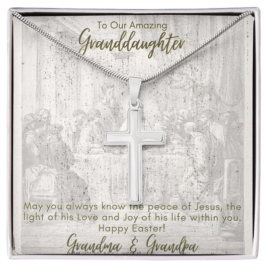 To Our Amazing Granddaughter - Happy Easter - Stainless Steel Cross Necklace - Love Grandma & Grandpa